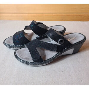 Alegria By PG Lite Loti Glitteroti Wedge Sandals Black Sparkle Size 38 / 8-8.5